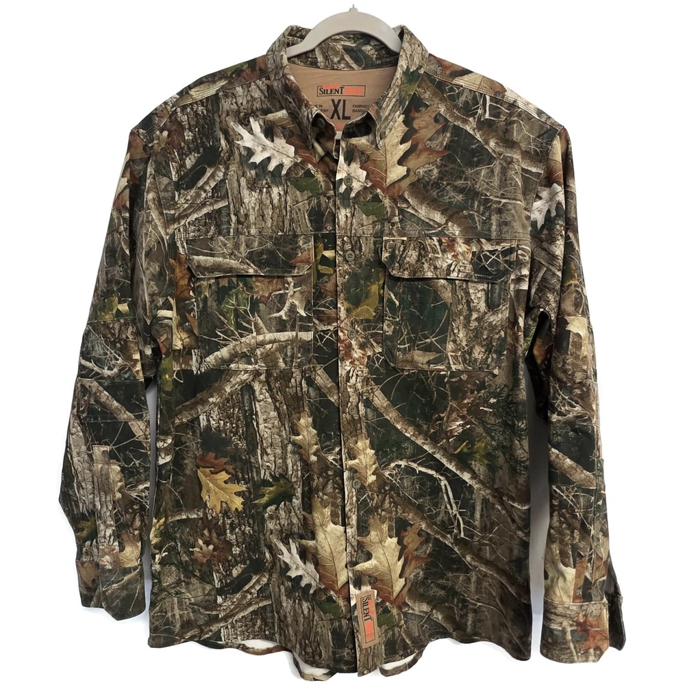 RedHead Silent-Hide Mens XL Camo Button Down Hunting Shirt Forest Camouflage